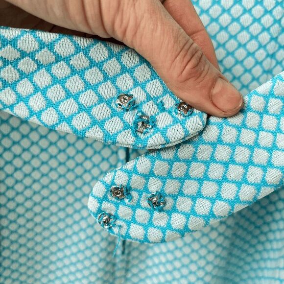 Vintage 60s Blue Textured Mod Mini Dress with Belted Back Detail - Picture 7 of 14